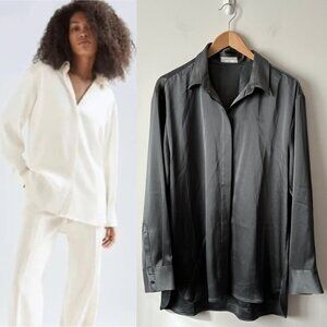 Aritzia Babaton Sable Satin Glossy Button Down Shirt Size Medium